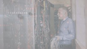 Animation of data processing over caucasian male worker in server room. Global business and digital interface concept digitally generated video. - Powered by Shutterstock - Get 15% off with code: PIKWIZARD15