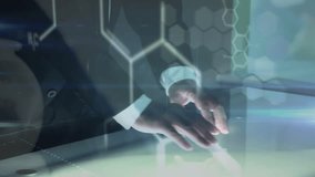 Animation of man using interface with dna, network of people icons and processing data. Global communication, science, medical research, data and digital interface concept digitally generated video. - Powered by Shutterstock - Get 15% off with code: PIKWIZARD15