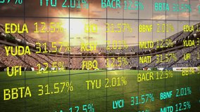 Animation of stock market data processing against sports stadium. Sports competition and tournament technology concept - Powered by Shutterstock - Get 15% off with code: PIKWIZARD15