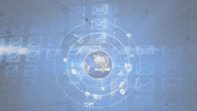 Animation of network of connections over globe and envelopes. Global business and digital interface concept digitally generated video. - Powered by Shutterstock - Get 15% off with code: PIKWIZARD15