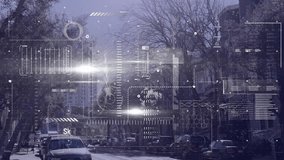 Animation of digital screen with diverse data and graphs processing over street. Global data processing, digital interface, communication and technology concept digitally generated video. - Powered by Shutterstock - Get 15% off with code: PIKWIZARD15