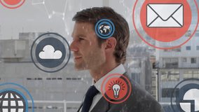 Animation of social media icons and data processing over woman wearing vr headset. Global business data processing connections technology and digital interface concept digitally generated video. - Powered by Shutterstock - Get 15% off with code: PIKWIZARD15