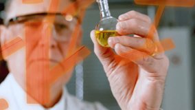 Animation of dna strand and chemical formula over caucasian male scientist doing experiment. Technology, science and digital interface concept digitally generated video. - Powered by Shutterstock - Get 15% off with code: PIKWIZARD15