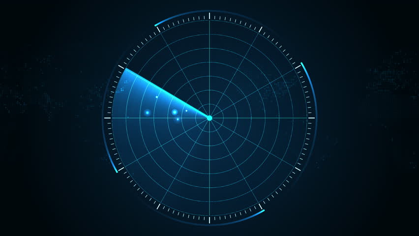 Futuristic digital radar interface data detection and monitoring technology. Blue scanning beam over grid display represents cybersecurity, surveillance systems, advanced digital tracking concepts.