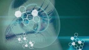 Animation of data processing and chemical formula over eye of caucasian woman. global science, computing and digital interface concept digitally generated video. - Powered by Shutterstock - Get 15% off with code: PIKWIZARD15