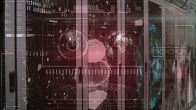 Animation of globe and data processing over server room. global connections, computing and digital interface concept digitally generated video. - Powered by Shutterstock - Get 15% off with code: PIKWIZARD15
