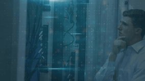 Animation of cyber attack text and data processing over caucasian male it technician by server. global online security, digital interface and data processing concept digitally generated video. - Powered by Shutterstock - Get 15% off with code: PIKWIZARD15