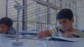 Animation of data processing over diverse schoolchildren learning. Global education and digital interface concept digitally generated video. - Powered by Shutterstock - Get 15% off with code: PIKWIZARD15