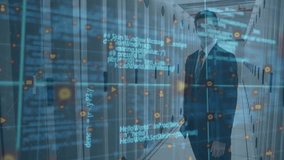 Animation of data processing over server room. Global business and digital interface concept digitally generated video. - Powered by Shutterstock - Get 15% off with code: PIKWIZARD15