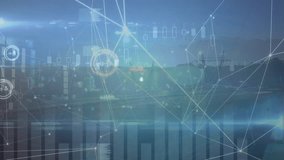 Animation of network of connections over cityscape and data processing. Global business and digital interface concept digitally generated video. - Powered by Shutterstock - Get 15% off with code: PIKWIZARD15
