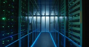 Modern data center with server racks and blinking lights, showcasing cloud computing, cybersecurity, big data storage, and advanced information technology infrastructure. - Powered by Shutterstock - Get 15% off with code: PIKWIZARD15
