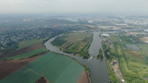 Aerial Drone Orbit over River Countryside