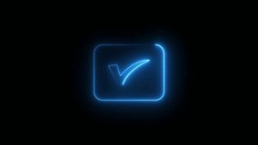 Neon check box icon animation on black background, UI selection indicator, glowing digital interface, futuristic design, interactive check mark motion, modern app and web interface concept - Powered by Shutterstock - Get 15% off with code: PIKWIZARD15