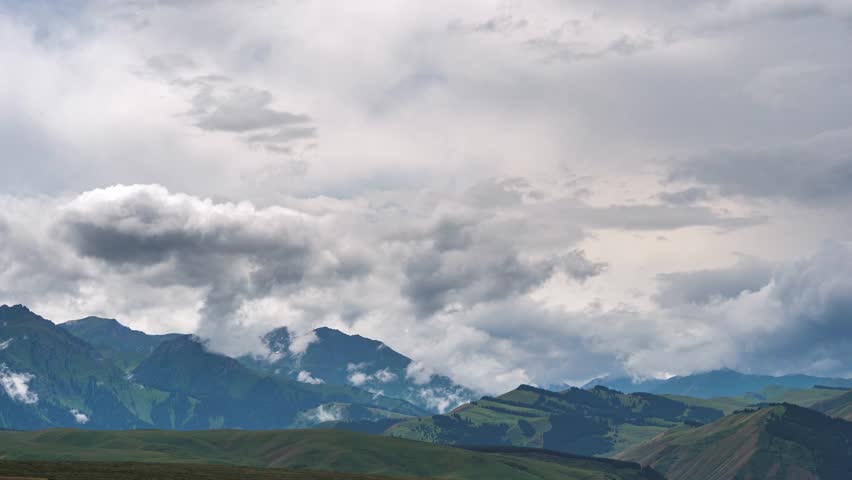 Cloud formation in the highlands in summer. Timelapse. Inclement weather in the highlands.