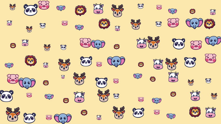 Background with animal face emojis suitable for childrens products, social media, school projects, and wildlifethemed materials. Fun and colorful design.
