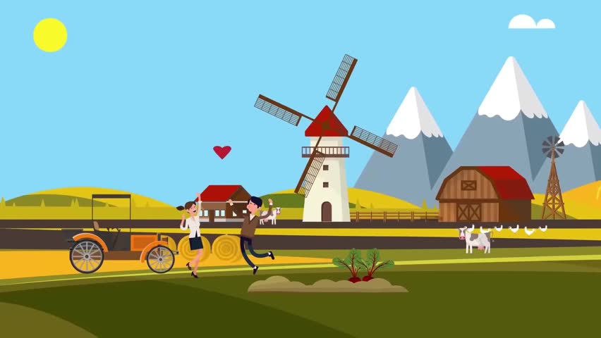 Countryside Farm Landscape with Windmill – Rural Life and Agriculture