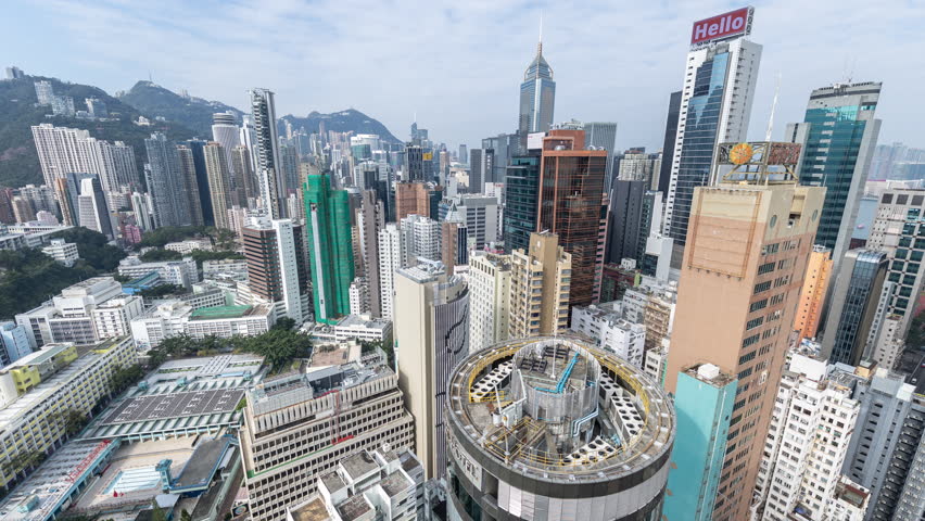 timelapse of Hong Kong island skyline from unique high vantage point on a beautiful day