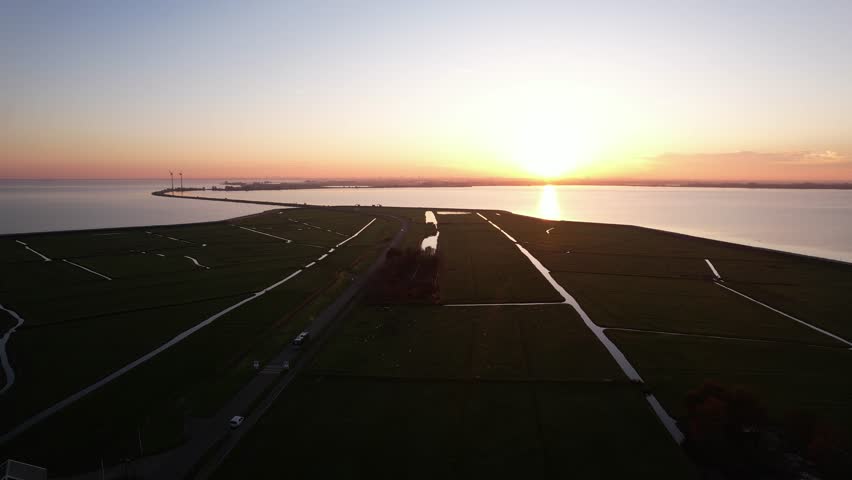 Aerial view of traditional Dutch village Marken by the water