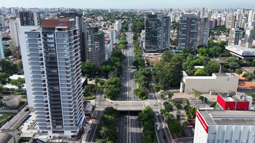 23Rd Avenue In Sao Paulo Brazil. Freeway Road. Highrise Buildings. Downtown District. 23Rd Avenue In Sao Paulo Brazil. Landmark Avenue. Sao Paulo Brazil.