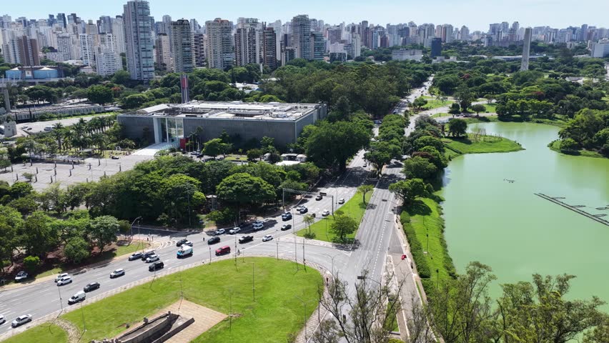 Ibirapuera Park In Sao Paulo Brazil. Recreation Park. Highrise Buildings. Beautiful Skyline. Ibirapuera Park In Sao Paulo Brazil. Wonders Of Sao Paulo Landmark. Recreation Park.