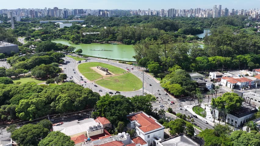 Ibirapuera Park In Sao Paulo Brazil. Leisure Park. Highrise Buildings. Beautiful Skyline. Ibirapuera Park In Sao Paulo Brazil. Wonders Of Sao Paulo Landmark.