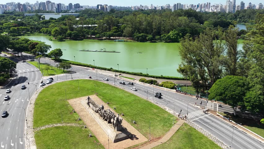 Ibirapuera Park In Sao Paulo Brazil. Leisure Park. Highrise Buildings. Beautiful Skyline. Ibirapuera Park In Sao Paulo Brazil. Wonders Of Sao Paulo Landmark.