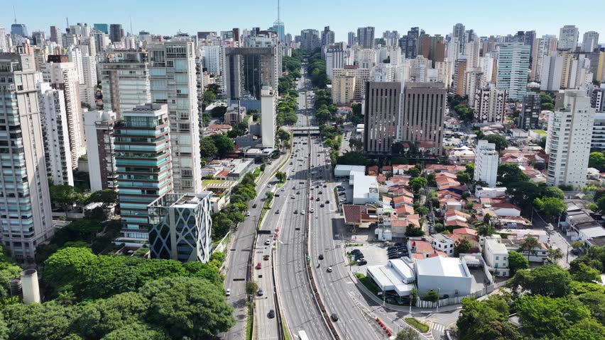 23Rd Avenue In Sao Paulo Brazil. Highrise Buildings. Downtown District. Freeway Road. 23Rd Avenue In Sao Paulo Brazil. Beautiful Cityscape. Sao Paulo Brazil.