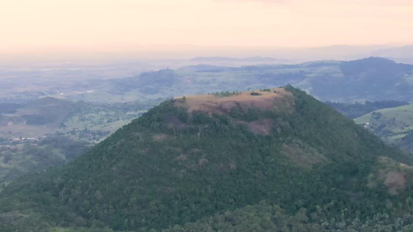 Elevated scenic sunset views of Table Top Mountain and the Bushland Reserve in Toowoomba, Queensland, Australia