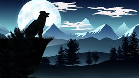 Wolf Howl Full Moon Vector Silhouette 4K Loop features a vector landscape with a wolf on a cliff howling at a full moon in a loop. - Powered by Shutterstock - Get 15% off with code: PIKWIZARD15
