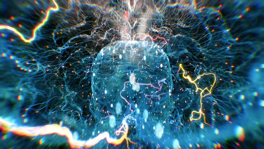 Active Neurons Inside Brain Representing Animation Learning Signals. Abstract Visualization of 3d Advanced Technology In Science Human Medicine Artificial Intelligence and HUD Cognitive Research 4k