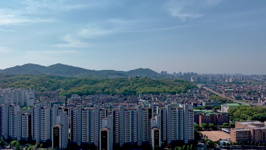 Aerial View of Geomam District and Ara Waterway in Incheon, South Korea