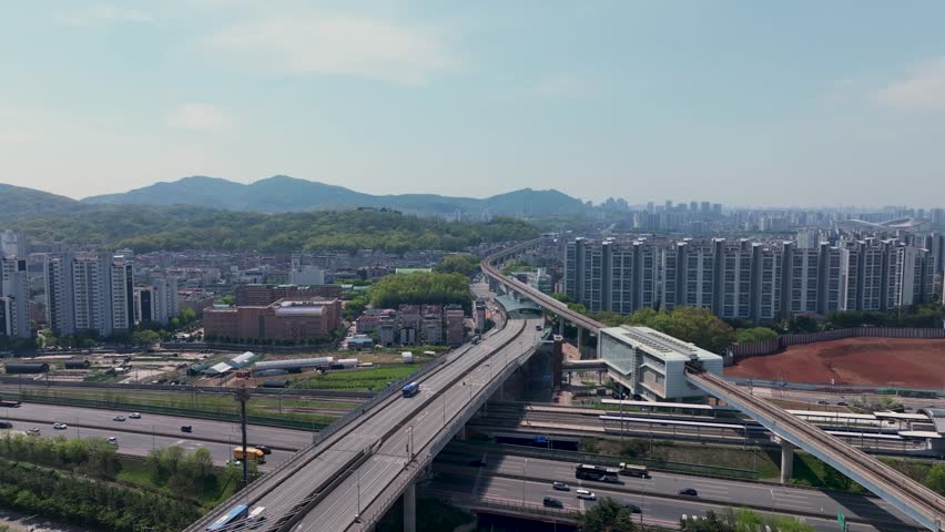 Aerial View of Geomam District and Ara Waterway in Incheon, South Korea