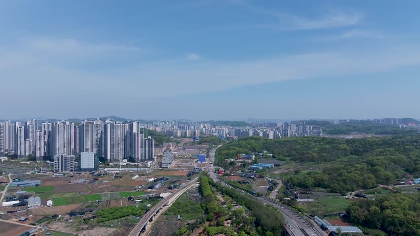 Aerial View of Geomam District and Ara Waterway in Incheon, South Korea