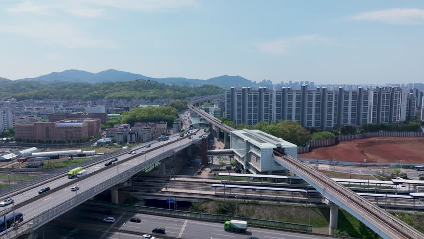 Aerial View of Geomam District and Ara Waterway in Incheon, South Korea