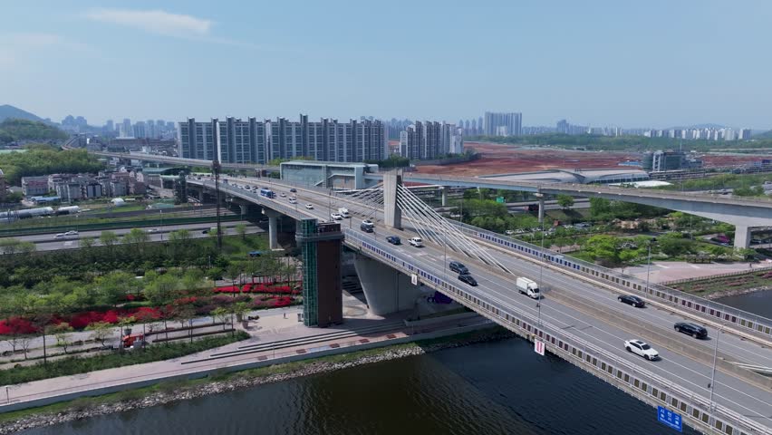 Aerial View of Geomam District and Ara Waterway in Incheon, South Korea