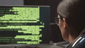 IT Specialist programmer Work Computer laptop, Screen Showing Data AI Analysis hack. Code network programming. Web Service, Machine Learning, Breaching System, Cyber Hacker. Tech Center Server Control - Powered by Shutterstock - Get 15% off with code: PIKWIZARD15