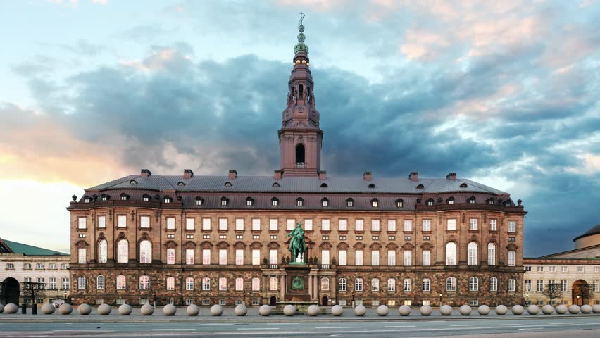 Time lapse of Copenhagen, Denmark with Christianborg palace, Danish Parliament and city downtown.