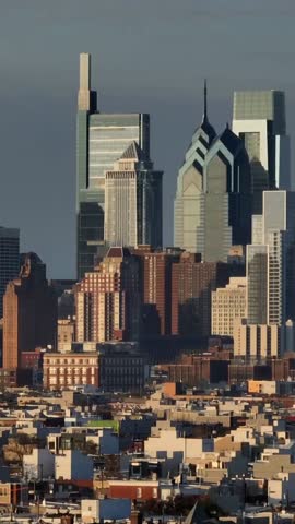 Cityscape of Philadelphia skyline with skyscrapers and buildings