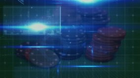 Animation of data processing over casino chips. global business, finance, gambling and data processing concept digitally generated video. - Powered by Shutterstock - Get 15% off with code: PIKWIZARD15