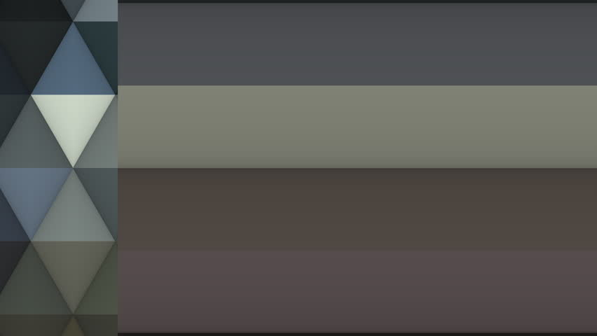 A modern VJ loop featuring a side-aligned mosaic of muted triangles transitioning into bold, horizontal blocks of slate, olive, and white. Its clean, structured layout is ideal for event titles.