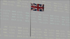 Animation of mathematical numbers and symbols over waving uk flag and stock market data processing. National economy and business technology concept - Powered by Shutterstock - Get 15% off with code: PIKWIZARD15