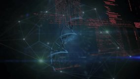 Animation of biker icon, dna strand, scientific data processing and network of connections. Global science, networks, computing and data processing concept digitally generated video. - Powered by Shutterstock - Get 15% off with code: PIKWIZARD15