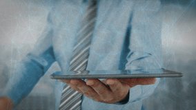 Animation of globe of network of connections over caucasian businessman using tablet. global computing, networks and digital interface concept digitally generated video. - Powered by Shutterstock - Get 15% off with code: PIKWIZARD15