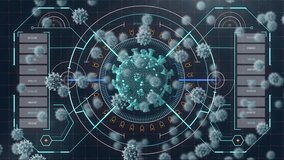Animation of covid 19 cells and data processing. global covid 19 pandemic and data processing concept digitally generated video. - Powered by Shutterstock - Get 15% off with code: PIKWIZARD15