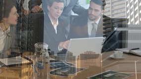 Animation of diverse business people over cityscape. global business, computing and digital interface concept digitally generated video. - Powered by Shutterstock - Get 15% off with code: PIKWIZARD15