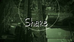 Animation of share text over cityscape and globe. global business, finances, connections and digital interface concept digitally generated video. - Powered by Shutterstock - Get 15% off with code: PIKWIZARD15
