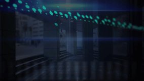 Animation of data processing over lift in office. Computing digital interface and data processing concept digitally generated concept. - Powered by Shutterstock - Get 15% off with code: PIKWIZARD15