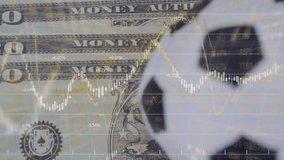 Animation graphs and data processing over football and dollar banknotes. Global communication, sport, finance and data concept digitally generated video. - Powered by Shutterstock - Get 15% off with code: PIKWIZARD15