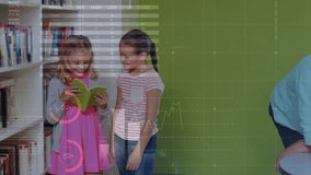 Animation of data processing over caucasian schoolchildren with teacher using laptop. Global education and digital interface concept digitally generated video. - Powered by Shutterstock - Get 15% off with code: PIKWIZARD15