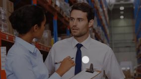 The team of workers in the warehouse are working together to get the job done efficiently. They are using online technology to communicate and collaborate with each other. - Powered by Shutterstock - Get 15% off with code: PIKWIZARD15